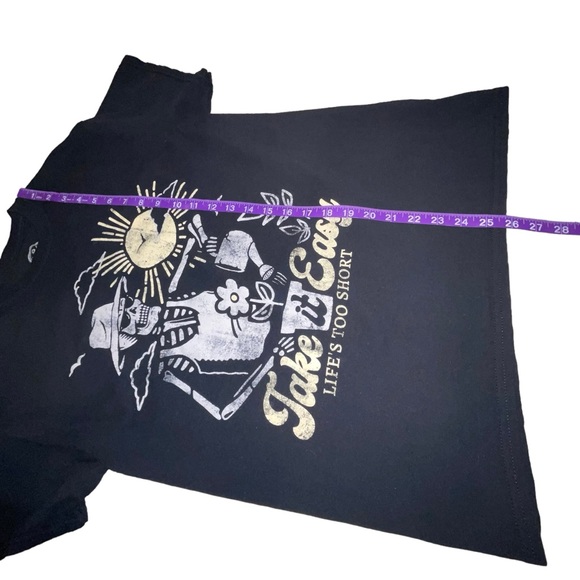 Life’s Too Short Take It Easy Mens Crewneck T Shirt Tee Graphic Skeleton Medium - Picture 7 of 10
